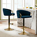 Glamour Home Balder Velvet Barstool With Back, Blue/Gold