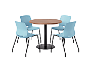 KFI Studios Midtown Pedestal Round Standard Height Table Set With Imme Armless Chairs, 31-3/4”H x 22”W x 19-3/4”D, River Cherry Top/Black Base/Sky Blue Chairs