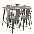 LumiSource Oregon Contemporary Table With 4 Stools, Gray/Bamboo
