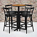 Flash Furniture Round Laminate Table Set With X-Base And Four 2-Slat Ladder-Back Metal Barstools, 42"H x 24"W x 24"D, Natural/Black