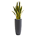 Nearly Natural Sansevieria 3' Artificial Plant With Bullet Planter, Green/Gray