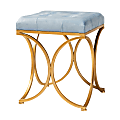 Baxton Studio Art Deco Inspired Velvet Square Ottoman, Light Blue/Gold 1 thumbnail image