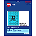 Avery® Print-To-The-Edge Labels With Sure Feed® Technology And Easy Peel® Label Feature, 94219-BBP40, Rectangle, 1" x 1-1/2", Matte Bright Blue, Pack of 1280