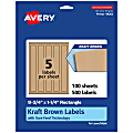 Avery® Kraft Permanent Labels With Sure Feed®, 94262-KMP100, Rectangle, 9-3/4" x 1-1/4", Brown, Pack Of 500