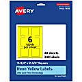 Avery® Print-To-The-Edge Labels With Sure Feed® Technology And Easy Peel®, 94109-NYP40, Square, 2-3/4" x 2-3/4", Matte Neon Yellow, Pack of 240 1 thumbnail image