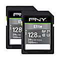PNY® Elite Class 10 U1 V10 100 Mbps SDXC Flash Memory Cards, 128GB, Pack Of 2 Memory Cards