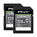 PNY® Elite Class 10 U1 V10 100 Mbps SDXC Flash Memory Cards, 128GB, Pack Of 2 Memory Cards 1 thumbnail image