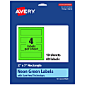 Avery® Print-To-The-Edge Labels With Sure Feed® Technology, 94243-NGP10, Rectangle, 2" x 7", Matte Neon Green, Pack of 40 1 thumbnail image