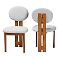 Baxton Studio Kacela Boucle Fabric and Wood Dining Chairs, Light Gray/Walnut Brown, Set Of 2 Chairs