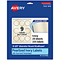 Avery® Pearlized Permanent Labels With Sure Feed®, 94516-PIP25, Round Scalloped, 2-1/2" Diameter, Ivory, Pack Of 225 Labels