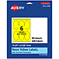 Avery® Printable Labels With Sure Feed® Technology, 94058-NYP80, Oval, 4-1/4" x 2-1/2", Matte Neon Yellow, Pack of 480