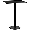 Flash Furniture Square Laminate Table Top With Round Bar Height Table Base, 43-3/16”H x 30”W x 30”D, Black