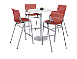 KFI Studios KOOL Round Pedestal Table With 4 Stacking Chairs, White/Coral Orange