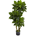 Nearly Natural 5'H Polyester Bird Nest Fern Tree With Pot, Green