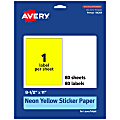 Avery® Printable Sticker Paper, 94269-NYP80, Rectangle, 8-1/2" x 11", Matte Neon Yellow, Pack of 80 1 thumbnail image