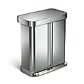 simplehuman Rectangular Step Can With Liner Pocket, 15.3 Gallons, Dual-Compartment Recycling, Brushed Stainless Steel 1 thumbnail image