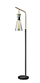 Adesso Walker Floor Lamp, 64”H, Smoked Glass Shade/Antique Brass And Black Base