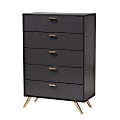 Baxton Studio Kelson 5-Drawer Chest, 46-1/8”H x 32-1/2”W x 15-3/4”D, Dark Gray/Gold 1 thumbnail image
