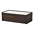 Baxton Studio Walker Coffee Table, 13-7/16”H x 41-1/4”W x 21-5/8”D, Dark Brown/Gold/Marble