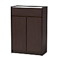 Baxton Studio Walker 28"W Shoe Cabinet With Faux Marble Top, Dark Brown/Gold