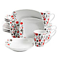 Gibson Home Rosetta Floral 16-Piece Fine Ceramic Dinnerware Set, White Floral