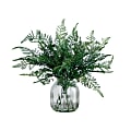 Nearly Natural 17”H Artificial Forest Fern Arrangement With Glass Vase, 17”H x 17”W x 17”D, Clear/Green
