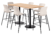 KFI Studios Proof Bistro Rectangle Pedestal Table With 6 Imme Barstools, 43-1/2"H x 72"W x 36"D, Maple/Black/Moonbeam Stools