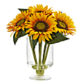 Nearly Natural Sunflower 12”H Artificial Floral Arrangement With Glass Vase, 12”H x 11”W x 11”D, Yellow 1 thumbnail image