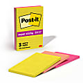 Post-it Super Sticky Notes, 4 in x 6 in, 3 Pads, 90 Sheets/Pad, 2x the Sticking Power, Summer Joy Collection, Lined