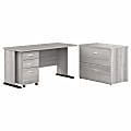 Bush® Business Furniture Studio A 60"W Computer Desk With Mobile And Lateral File Cabinets, Platinum Gray, Premium Installation