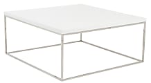 Eurostyle Teresa Square Coffee Table, 15-1/2”H x 35-1/2”W x 35-1/2”D, Polished Steel/White