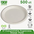 Eco-Products Sugarcane Plates - 10" Diameter Plate - Sugarcane Fiber Plate - Microwave Safe - 500 Piece(s) / Carton