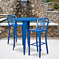 Flash Furniture Commercial-Grade Round Metal Indoor-Outdoor Bar Table Set With 2 Vertical Slat-Back Stools, 41"H x 30"W x 30"D, Blue 1 thumbnail image