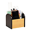 Mind Reader Desktop Organizer with 3 Compartments, Wood, 5"H x 4-1/2"W x 5-1/2"L, Black 1 thumbnail image