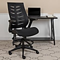 Flash Furniture High Back Mesh Spine-Back Ergonomic Drafting Chair with Adjustable Foot Ring and Adjustable Flip-Up Arms, Black