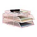 Mind Reader 2-Tier Paper Tray With Top Supply Compartment, 6-3/4"H x 13-1/4"W x 10-1/2"D, Pink 1 thumbnail image