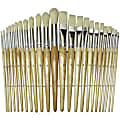 Chenille Kraft Flat And Round Wood Paint Brush Set, Flat; Round Bristle, Hog Hair, Brown, Set Of 24