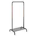 Honey Can Do Single Garment Rack With Shoe Shelf And Hanging Bar, 61”H x 20”W x 29-1/2”D, Black/Natural
