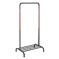 Honey Can Do Single Garment Rack With Shoe Shelf And Hanging Bar, 61”H x 20”W x 29-1/2”D, Black/Natural 1 thumbnail image
