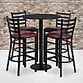 Flash Furniture Round Table And 4 Ladder-Back Bar Stools, 42”H x 30”W x 30”D, Black/Burgundy