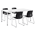 KFI Studios Dailey Table Set With 4 Sled Chairs, White Table/Black/Silver Chairs