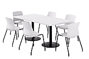 KFI Studios Proof Rectangle Pedestal Table With Imme Chairs, 31-3/4”H x 72”W x 36”D, Designer White Top/Black Base/White Chairs