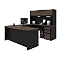 Bestar Connexion 72"W U-Shaped Executive Computer Desk With Pedestal And Hutch, Antigua/Black 1 thumbnail image