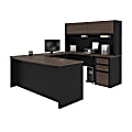 Bestar Connexion 72"W U-Shaped Executive Computer Desk With Pedestal And Hutch, Antigua/Black