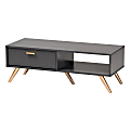 Baxton Studio Kelson Coffee Table, 13-3/4”H x 39-7/16”W x 15-3/4”D, Dark Gray/Gold