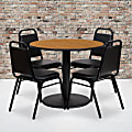 Flash Furniture Round Laminate Table Set With Round Base And 4 Trapezoidal-Back Banquet Chairs, 30"H x 36"W x 36"D, Natural/Black 1 thumbnail image