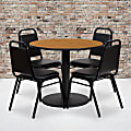 Flash Furniture Round Laminate Table Set With Round Base And 4 Trapezoidal-Back Banquet Chairs, 30"H x 36"W x 36"D, Natural/Black
