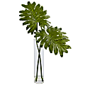 Nearly Natural Selloum 29”H Artificial Plant With Cylinder Glass Vase, 29”H x 27”W x 19-1/2”D, Green