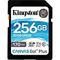 Kingston Canvas Go! Plus SDG3 256 GB Class 10/UHS-I (U3) SDXC - 1 Pack - 170 MB/s Read - 90 MB/s Write