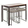 LumiSource Fuji Industrial Counter-Height Dining Table With 4 Stools, Antique Metal/Walnut/Stone Cowboy